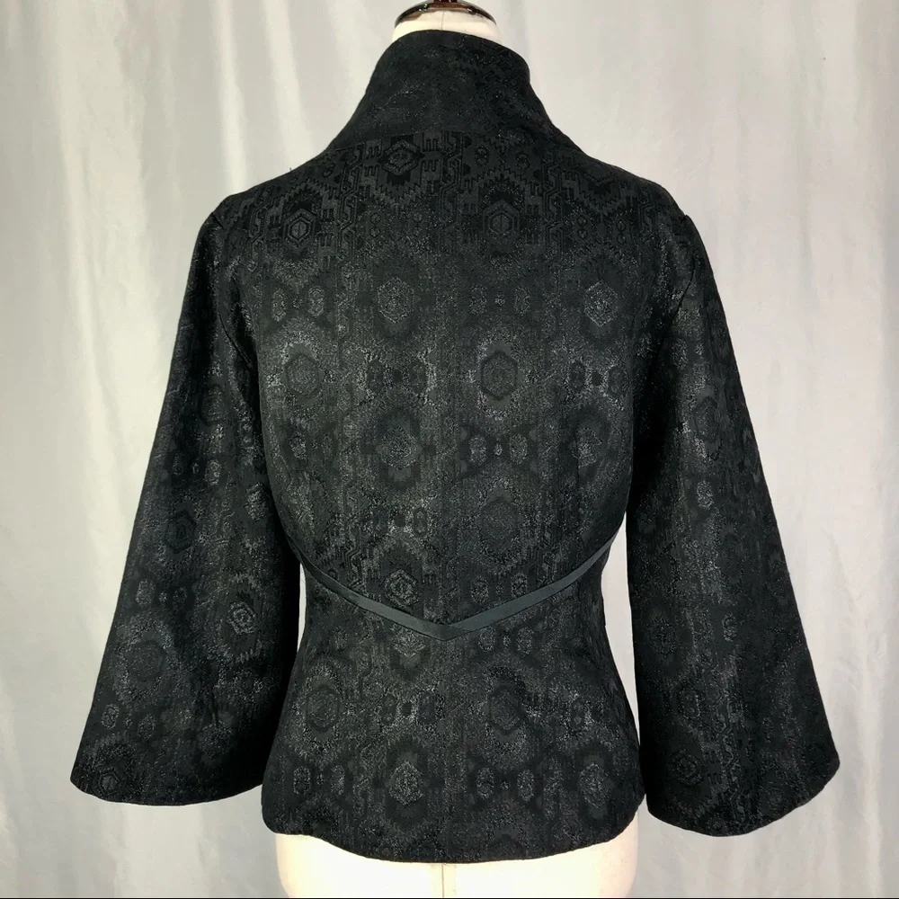 Nicole Miller Collection vintage jacket black metallic brocade bell sleeves S - Picture 6 of 11